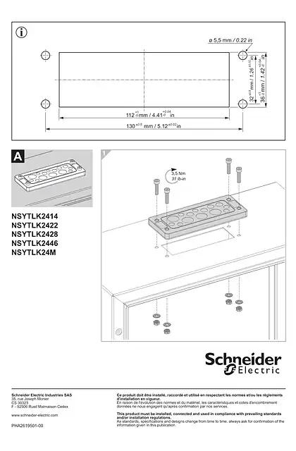 schneider施耐德MOUNTING INSTRUCTIONS for flexible cable entry system